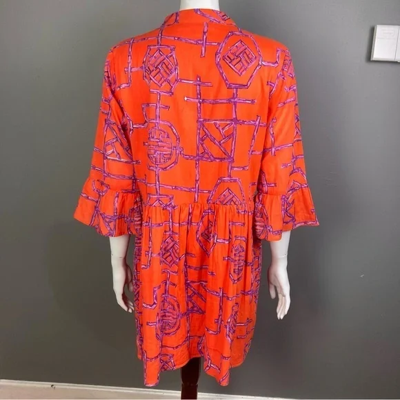 Jude‎ Connally dress small cotton tiered orange print gauzy India shift boho - Picture 5 of 13